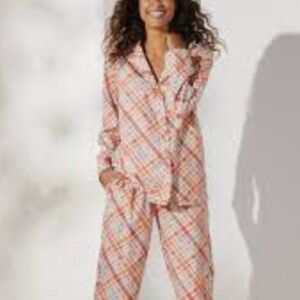 Soft Surroundings medium Flannel Plaid Pajamas Night Divine 2 piece PJ Set